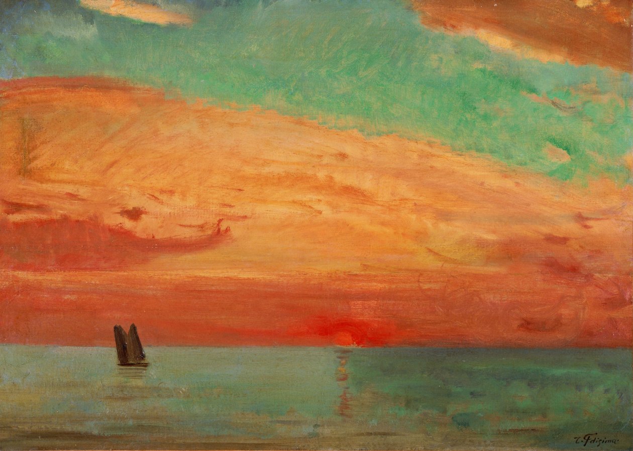 Zonsopgang boven de oostelijke zee door Fujishima Takeji