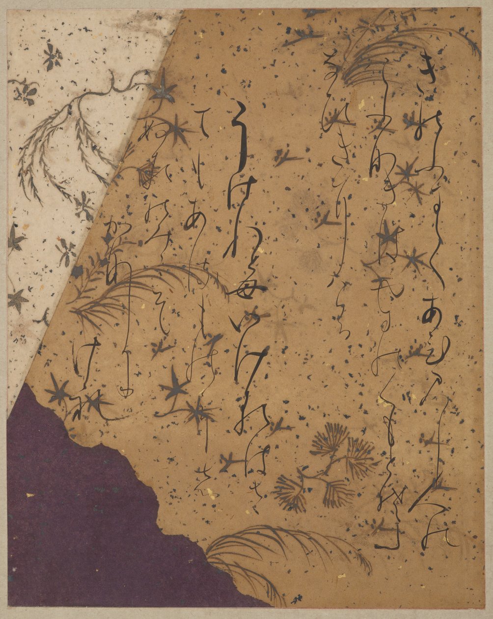 Pagina uit de Ishiyama-gire door Ki no Tsurayuki door Fujiwara no Sadanobu attr. to Fujiwara no Sadanobu attr. to