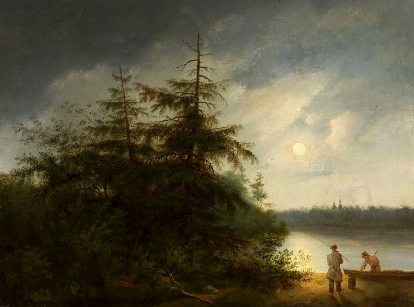 Nachtelijk Landschap met Vissers door Fyodor Alekseyev