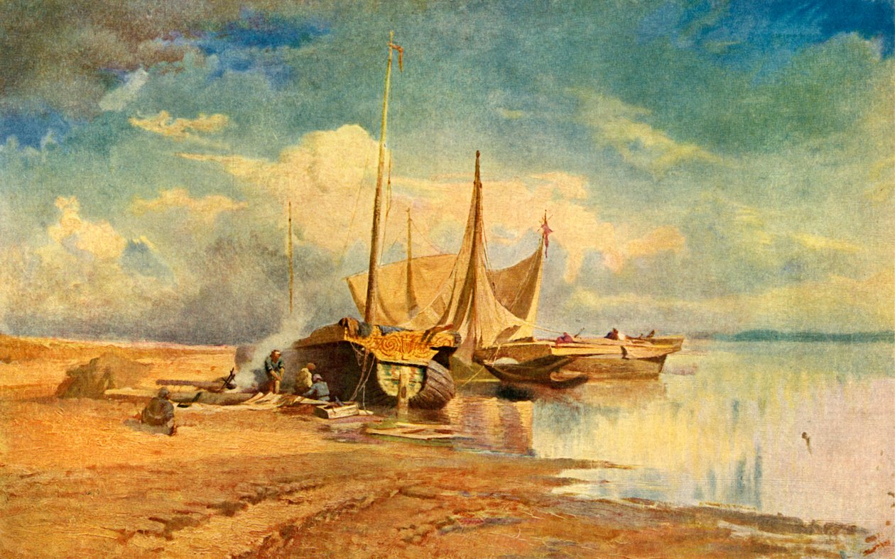 Barges op de Wolga, 1870, 1939 door Fyodor Vasil