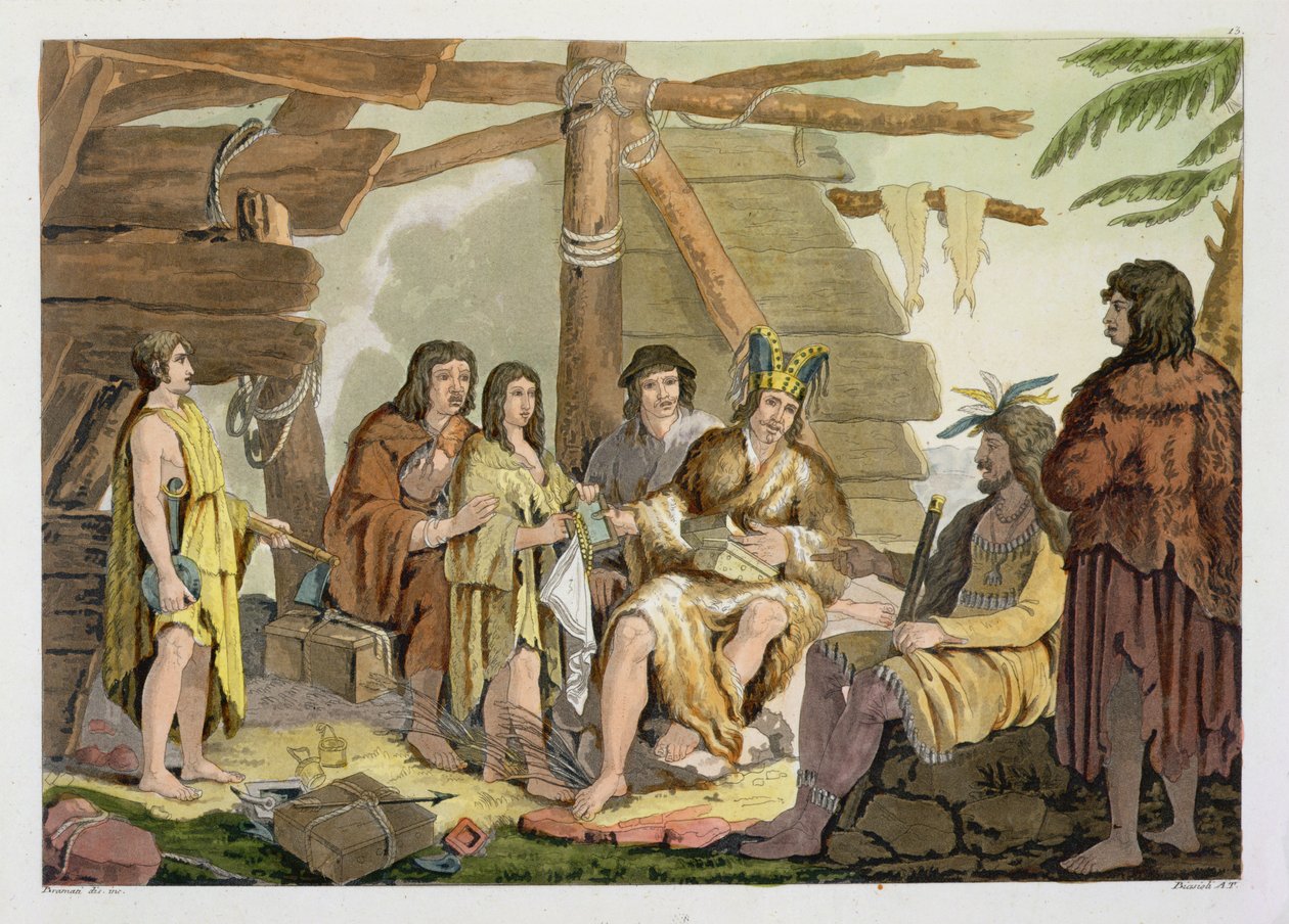 Indianen die Handelen met La Perouse in Canada door G. Bramati
