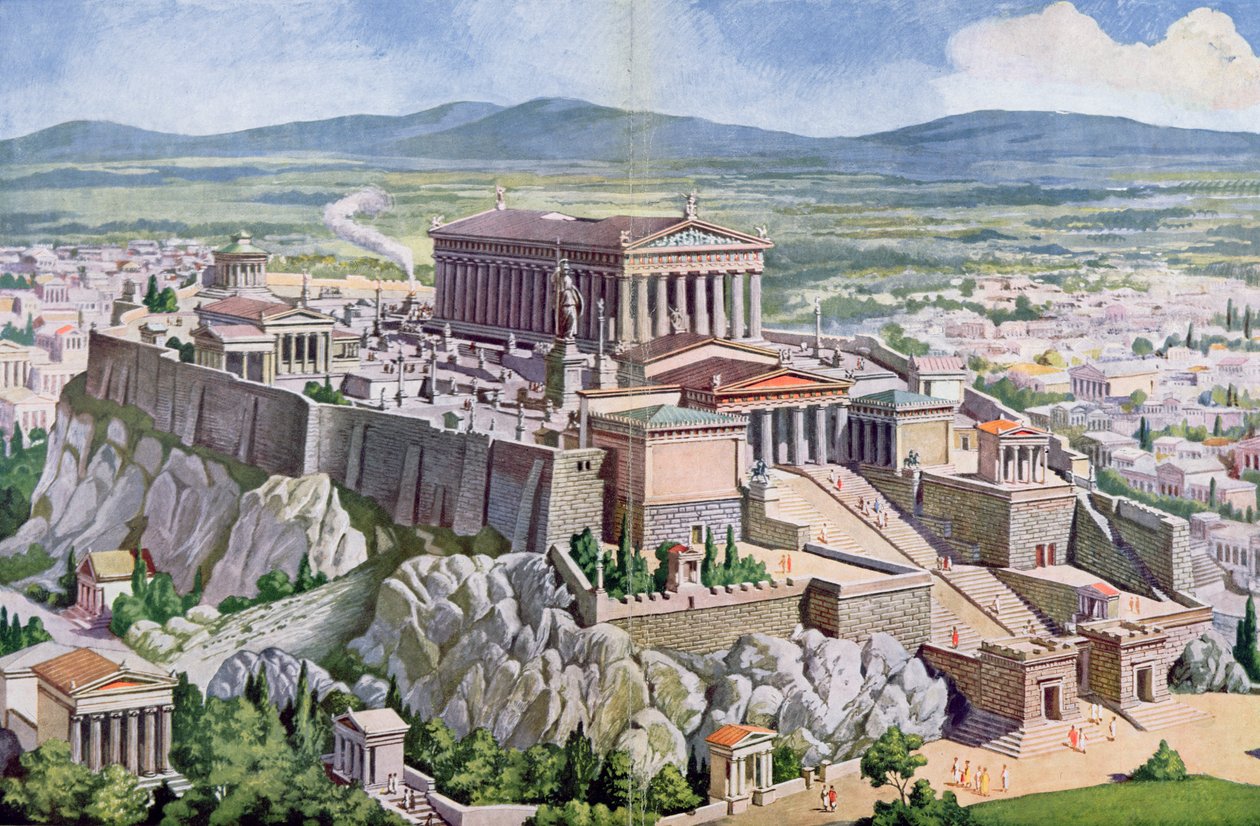 De Akropolis in Athene in het Oude Griekenland, 1914 door G. Rehlender