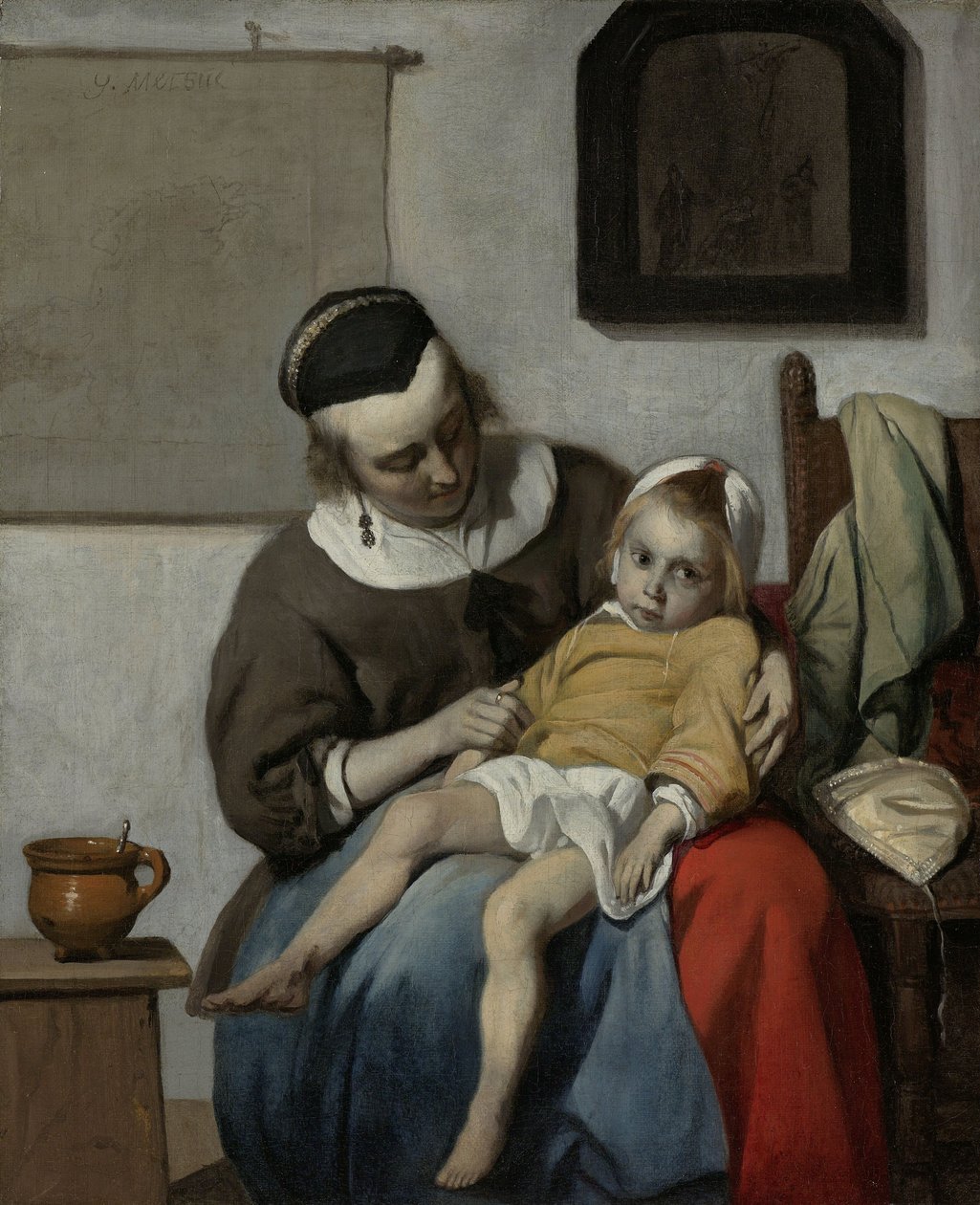Het zieke kind, ca. 1664-6 door Gabriel Metsu