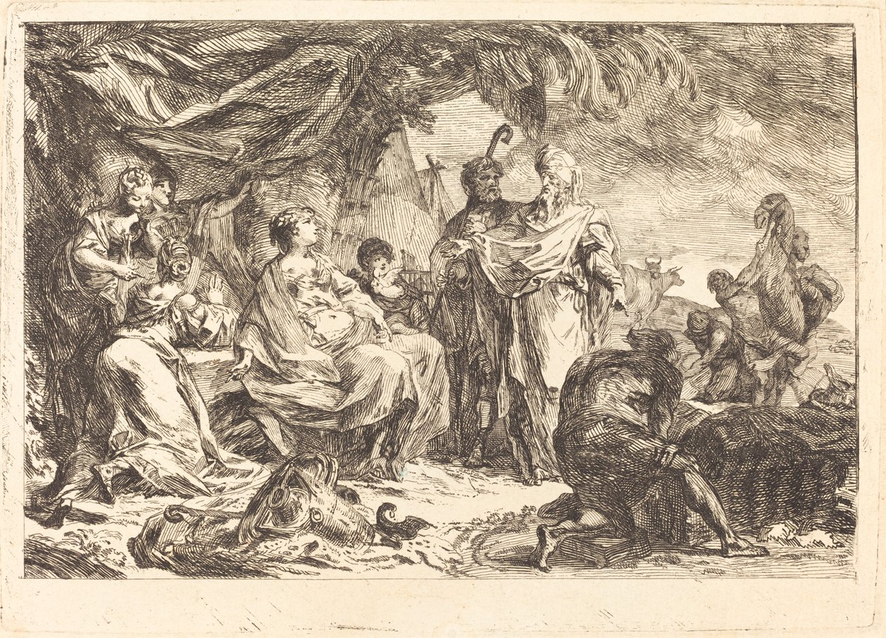 Laban op zoek naar zijn goden door Gabriel Jacques de Saint Aubin