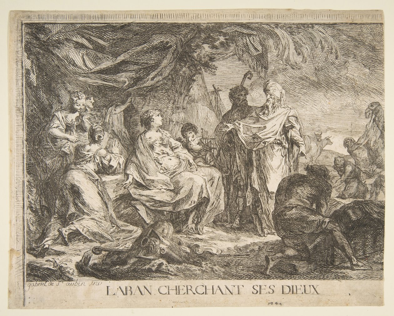 Laban zoekt zijn goden, 1753 door Gabriel de Saint Aubin
