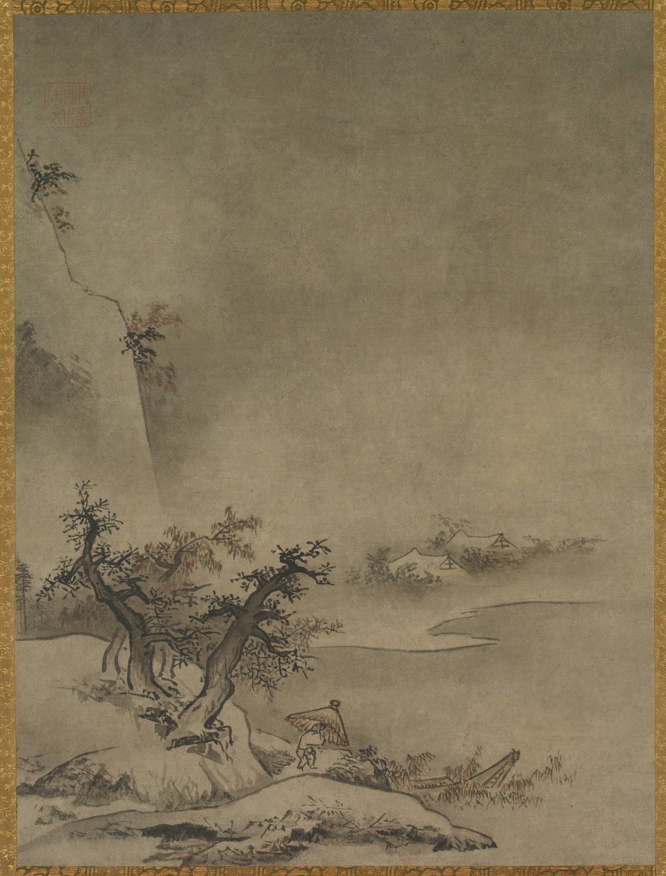 Chinese dienaar die in de regen loopt, 1500s door Gakuo Zokyu