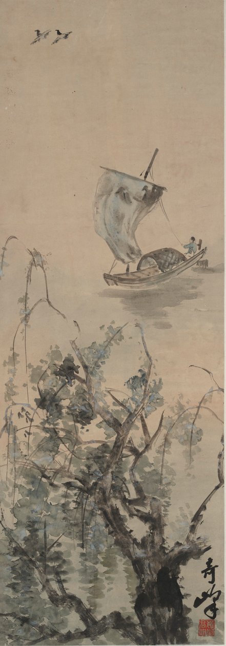 Een Visser in een Landschap door Gao Qifeng