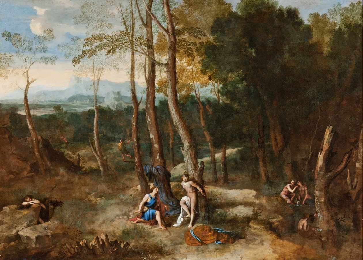 Aminta op het punt Silvia te redden door Gaspard Poussin Dughet