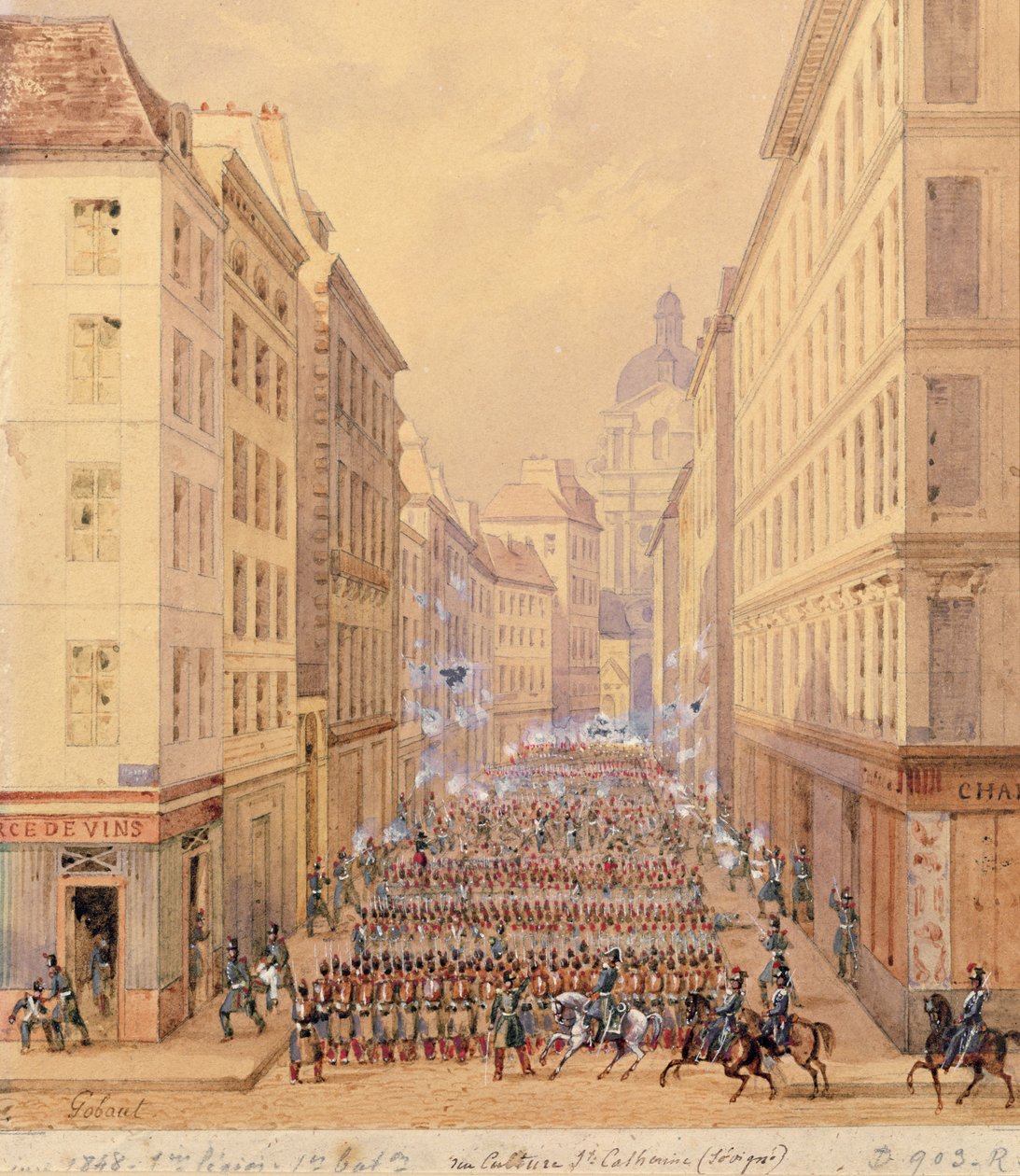 Mars van het Eerste Bataljon, Rue Culture Sainte-Catherine, 1 februari 1848 door Gaspard Gobaut
