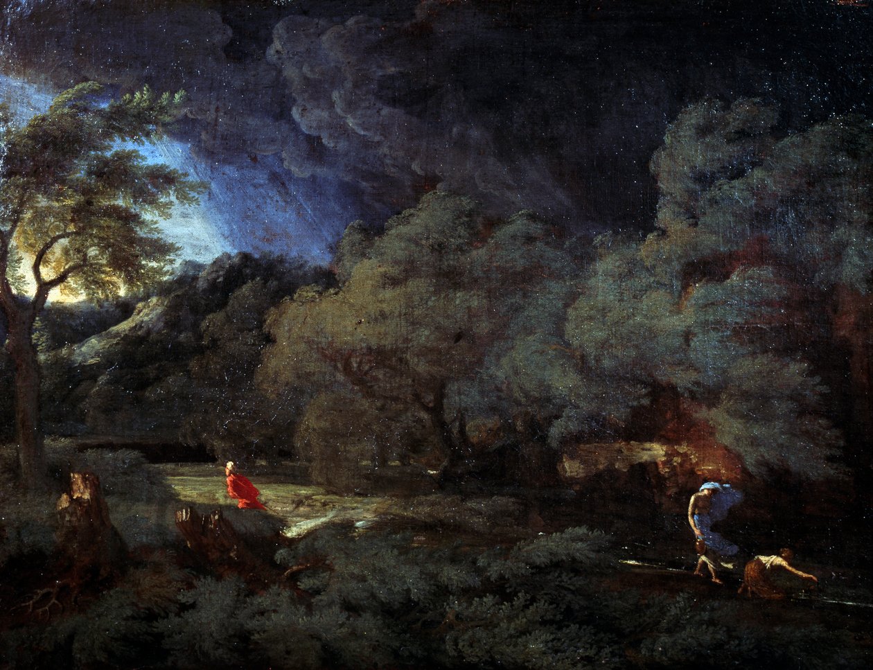 Stormachtig landschap door Gaspard Poussin Dughet