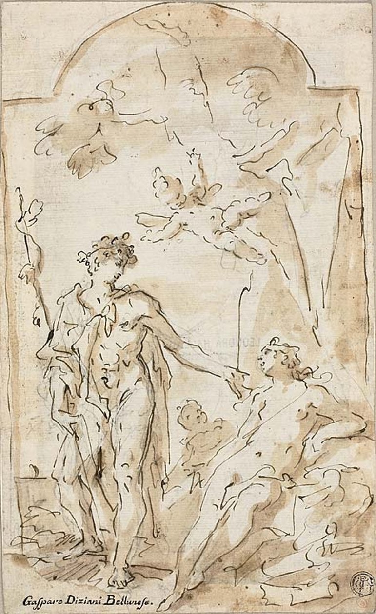 Bacchus en Ariadne door Gaspare Diziani