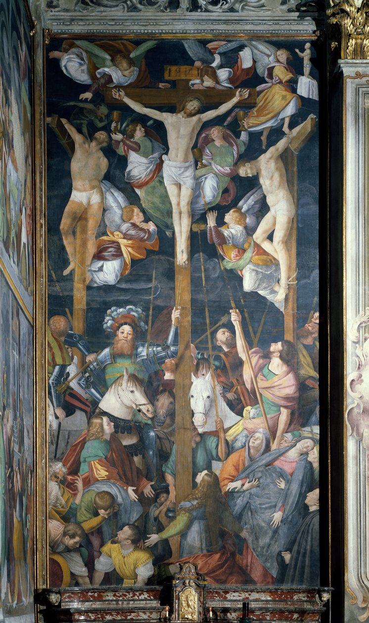 Kruisiging, fresco, door Gaudenzio Ferrari door Gaudenzio Ferrari