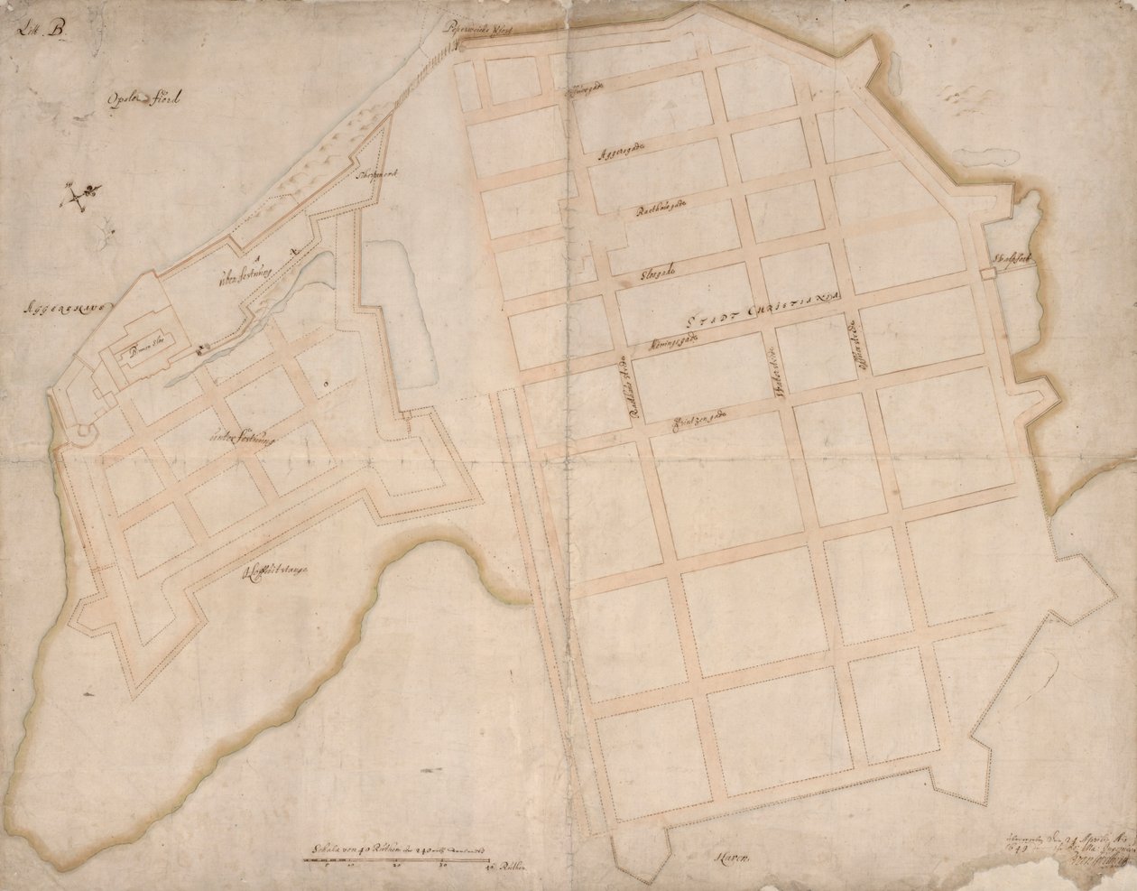Plattegrond van Christiania en Aggershuus door Isaac van Geelkerck