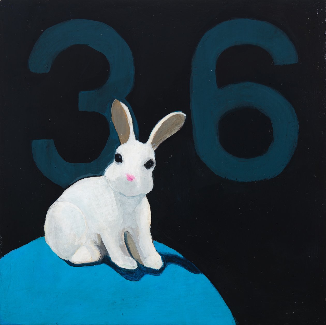 Konijn op bal, 2017 (acryl op board) door Genevieve French