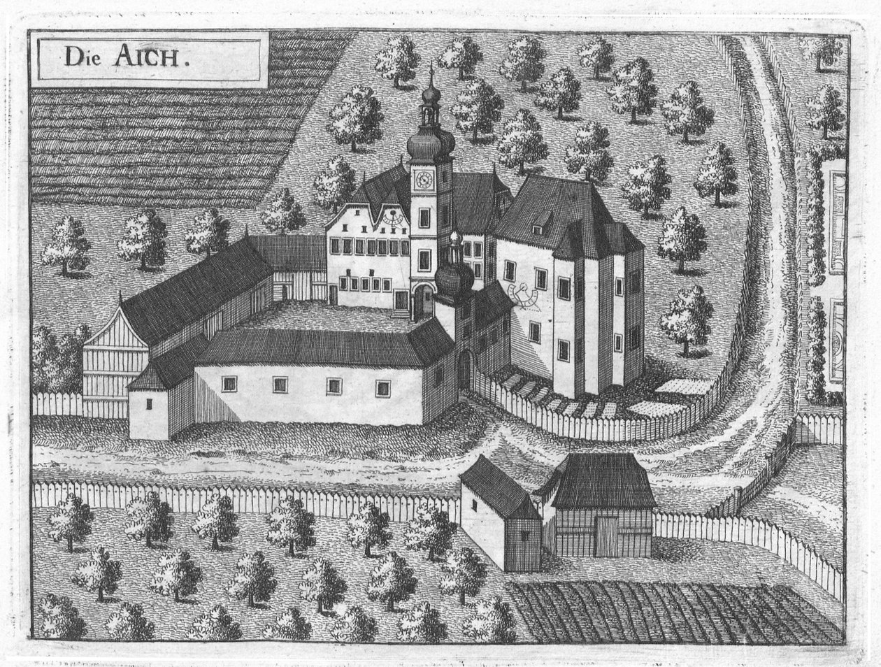 Schloss Aich om 1674 door Georg Matthäus Vischer.