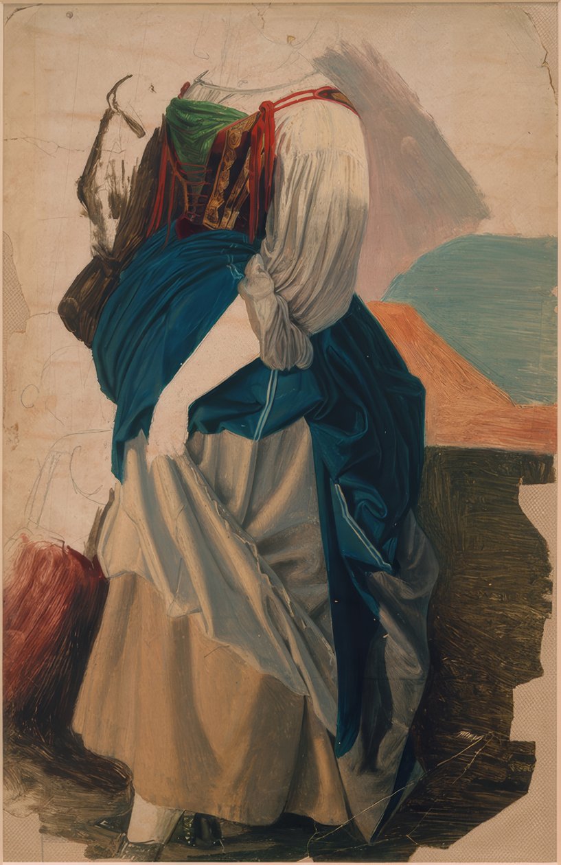 Kledingstudie van een Italiaanse vrouw door Georg Friedrich August Lucas