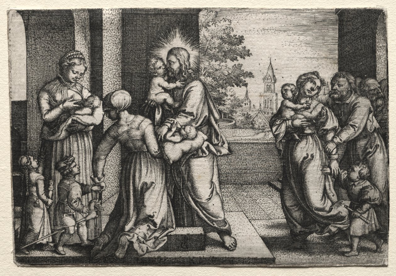 Christus met kleine kinderen door Georg Pencz