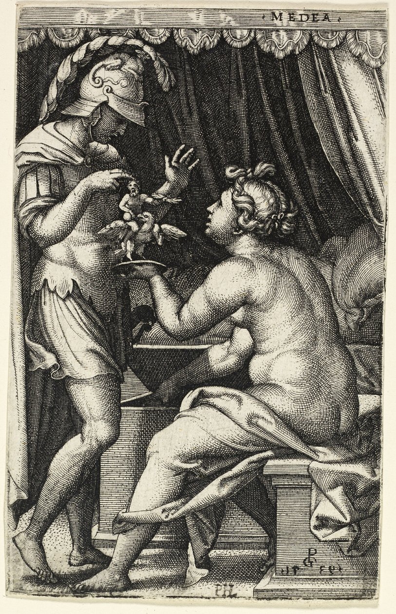 Medea en Jason, van Griekse Heldinnen door Georg Pencz
