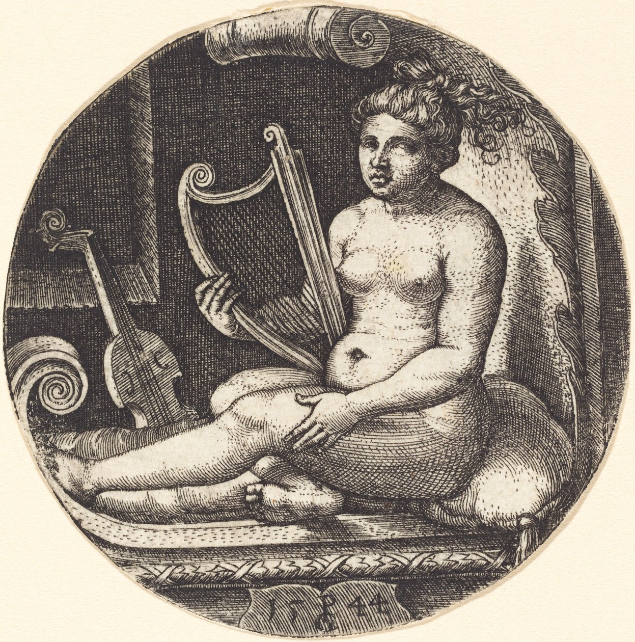 Vrouw met een Harp door Georg Pencz