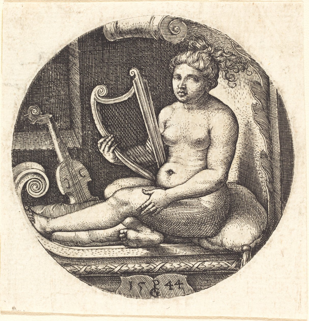 Vrouw met een Harp door Georg Pencz