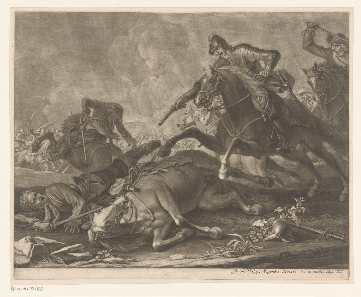 Ruitergevecht door Georg Philipp Rugendas (I)