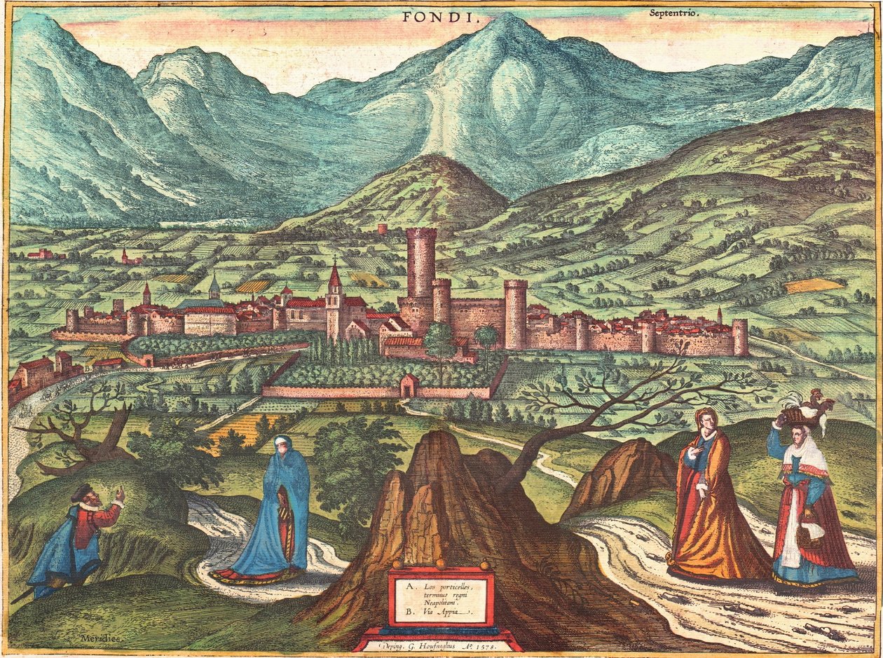 Fondi, Italië door Georg and Hogenberg Franz (1535 90) Braun