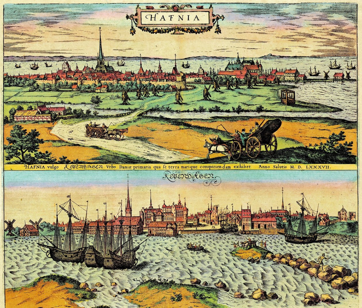 Hafnia/Kopenhagen, Denemarken door Georg Braun and Hogenberg Franz