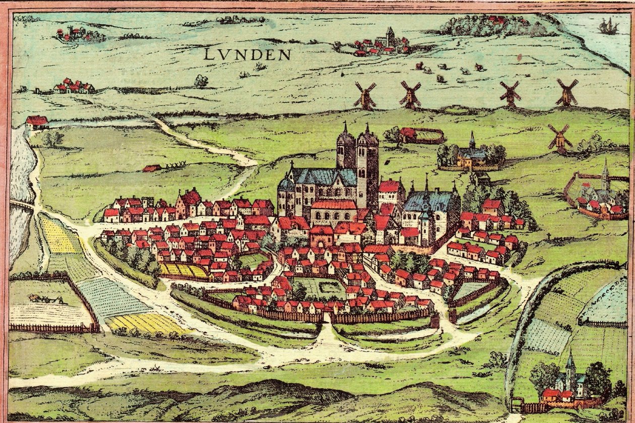 Lund, Zweden door Georg and Hogenberg Franz (1535 90) Braun