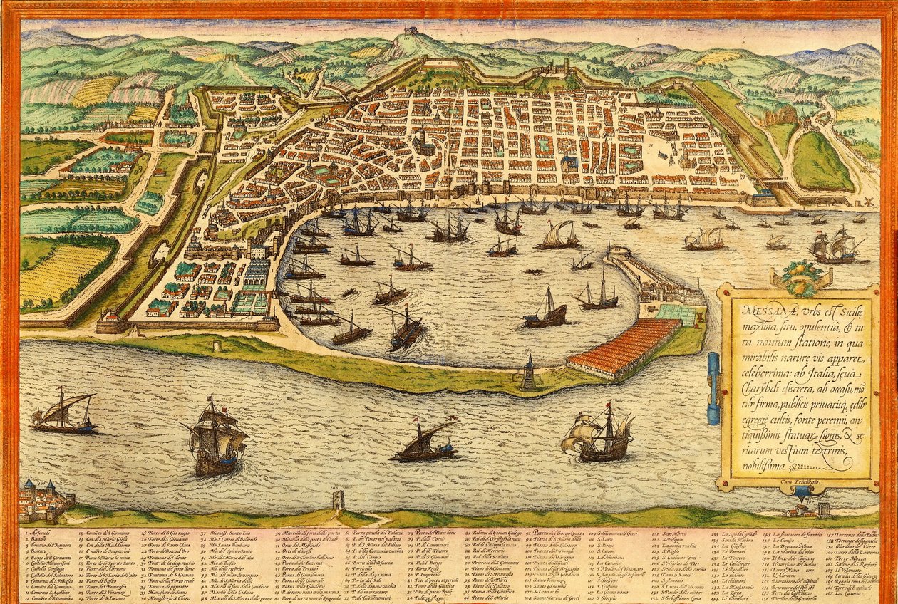Messina, Italië door Georg and Hogenberg Franz (1535 90) Braun