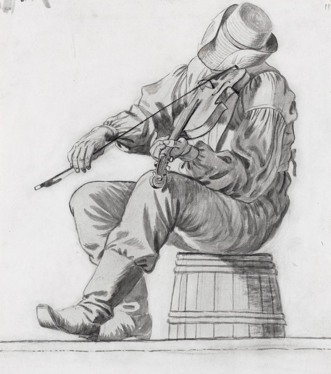 Violist (studie voor De vrolijke platbootmannen) (recto) door George Caleb Bingham