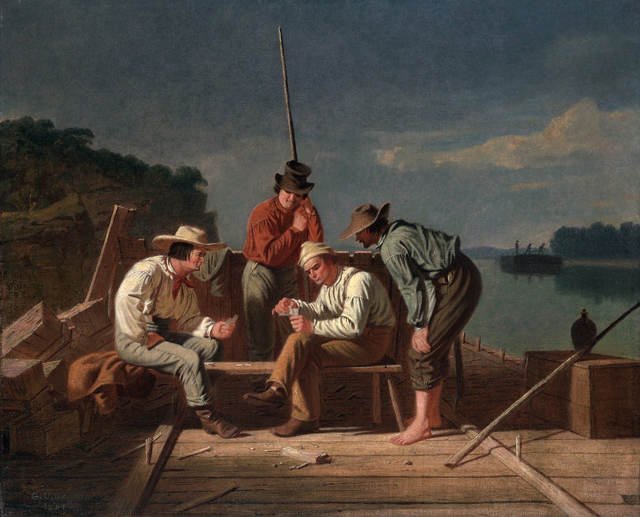 In een Dilemma, of Mississippi Vlotters bij Kaarten, 1851 door George Caleb Bingham
