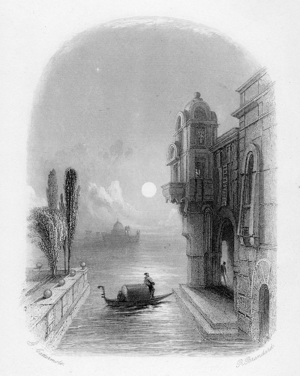 Maanverlichte scène in Venetië, gegraveerd door Robert Brandard, 1846 door George Cattermole