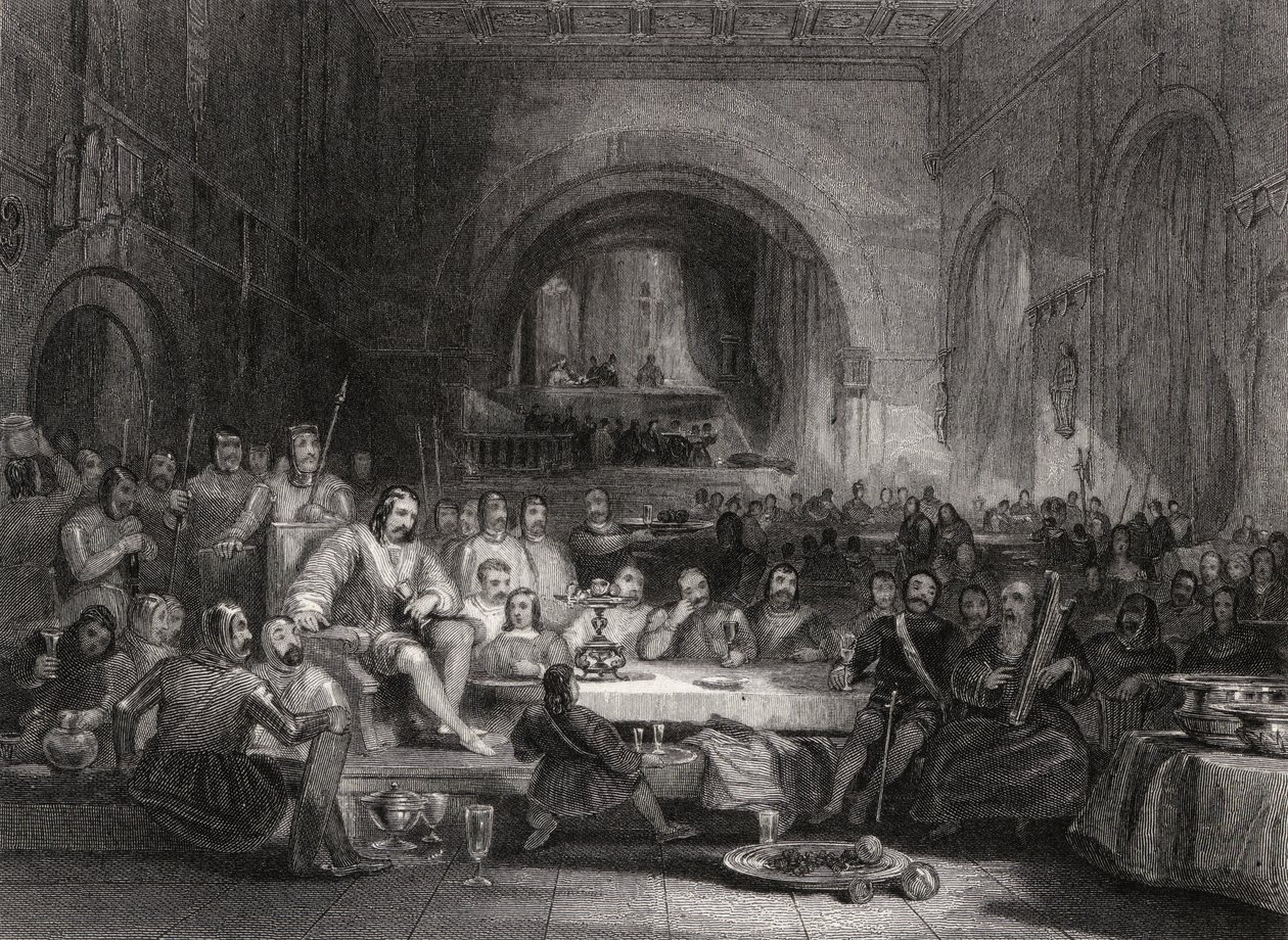 Prins Llewellyn en zijn baronnen, gegraveerd door William Radclyffe (1783-1855) door George Cattermole
