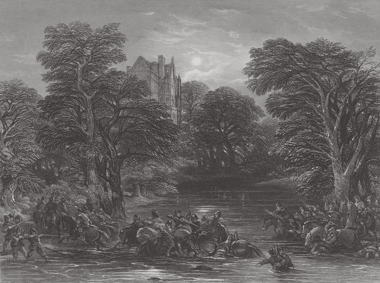De Schotten achtervolgd na de Slag bij Preston, gegraveerd door J.C. Varrall, 1844 door George Cattermole