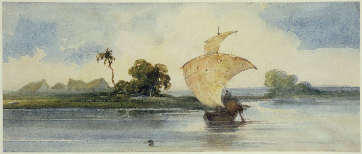 Een Vaartuig op een Indiase Rivier door George Chinnery
