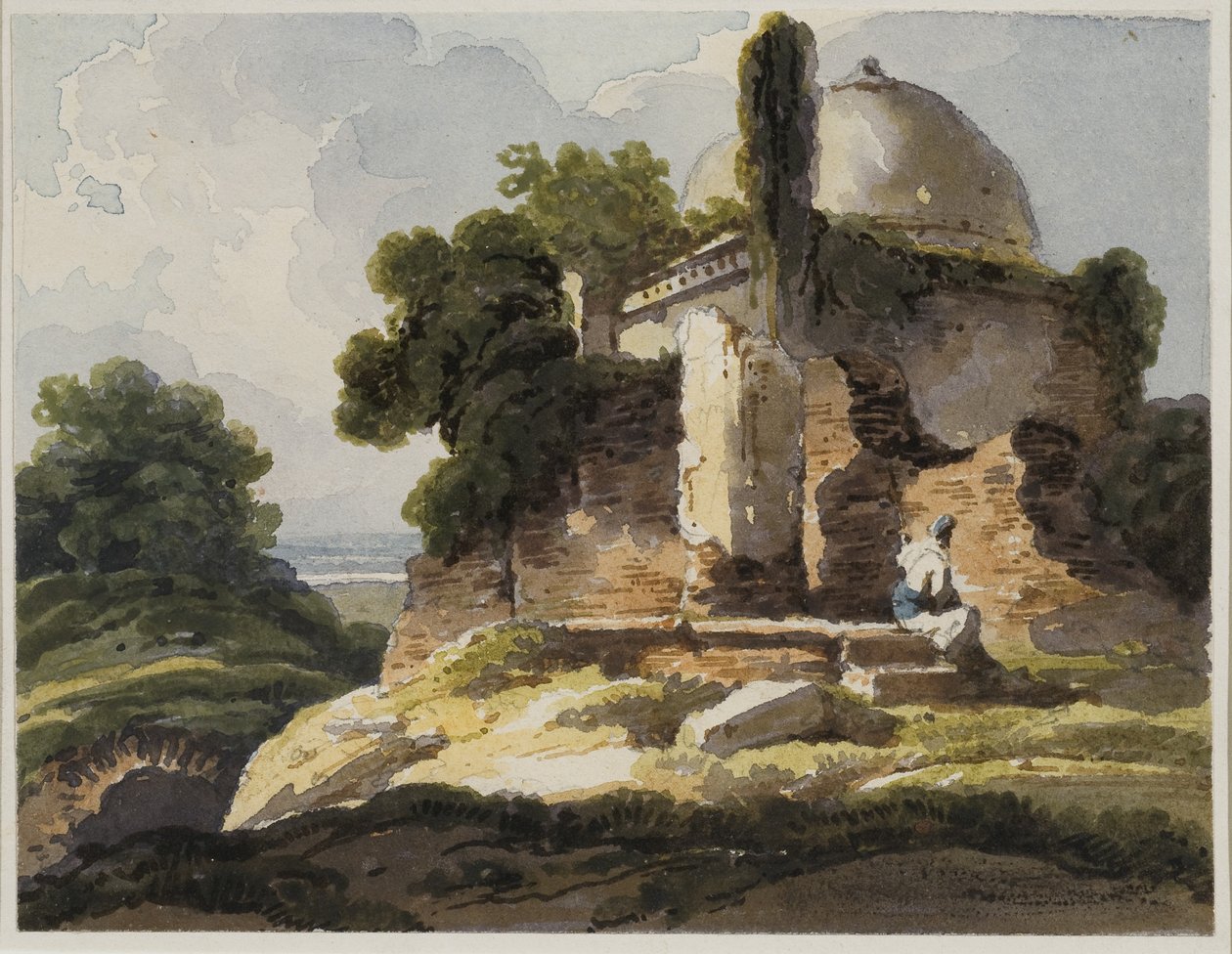Landschapszicht met Islamitisch Koepelgraf door George Chinnery