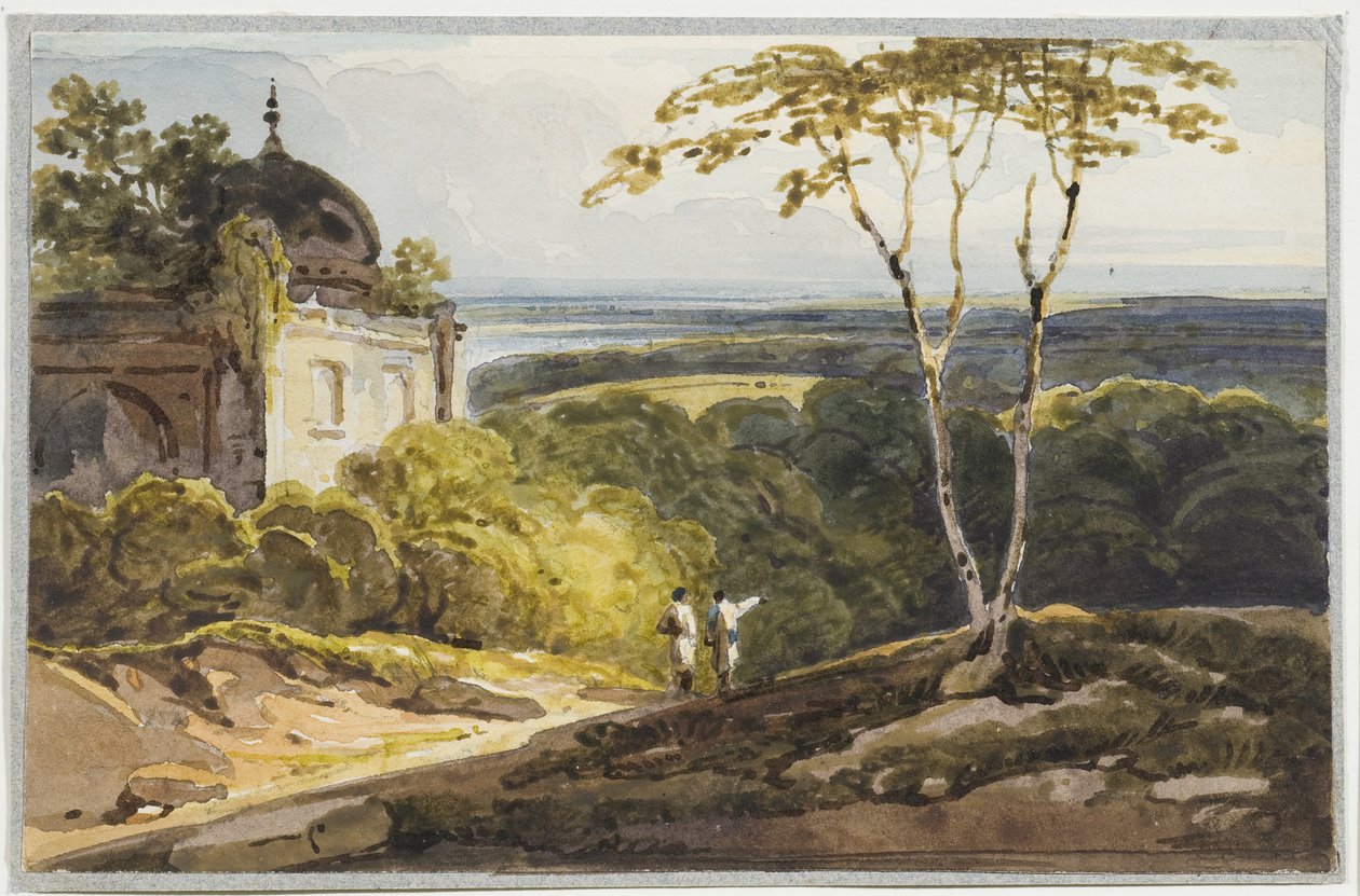 Landschapszicht met Islamitisch Koepelgraf door George Chinnery