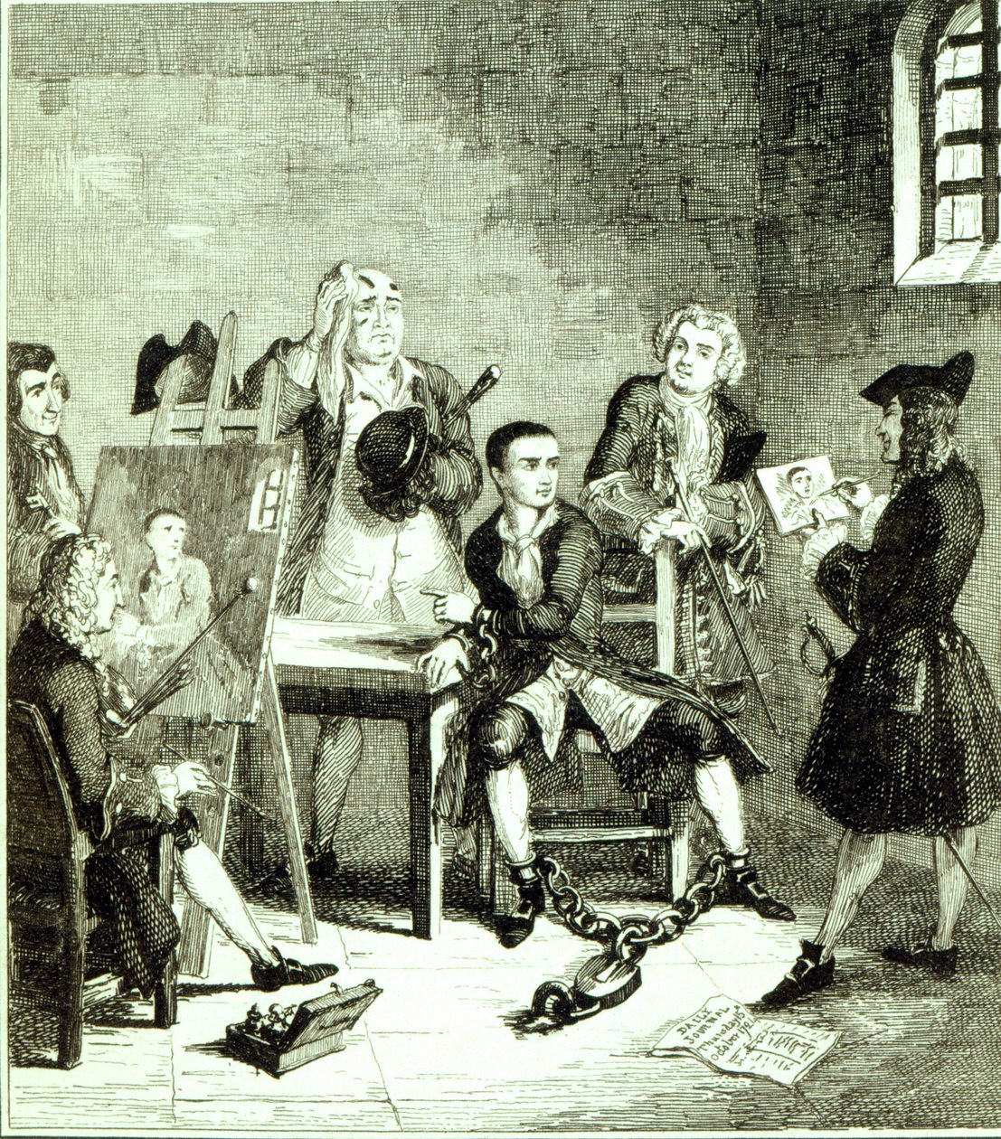 Jack in Newgate Ward laat portretten maken door Sir James Thornhill en William Hogarth, illustratie uit 