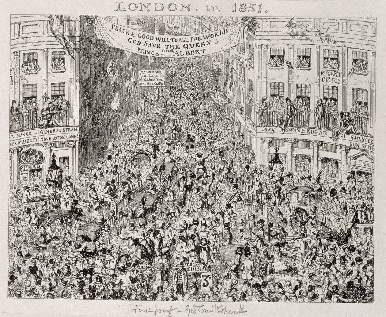 Piccadilly tijdens de Grote Tentoonstelling, 1851 door George Cruikshank