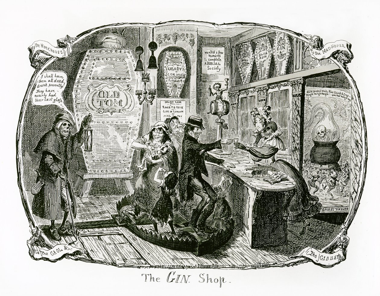 De ginwinkel, 1829 door George Cruikshank