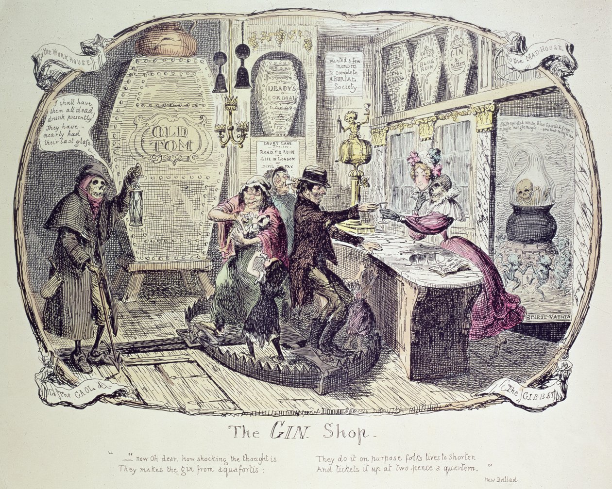 De ginwinkel, 1829 door George Cruikshank