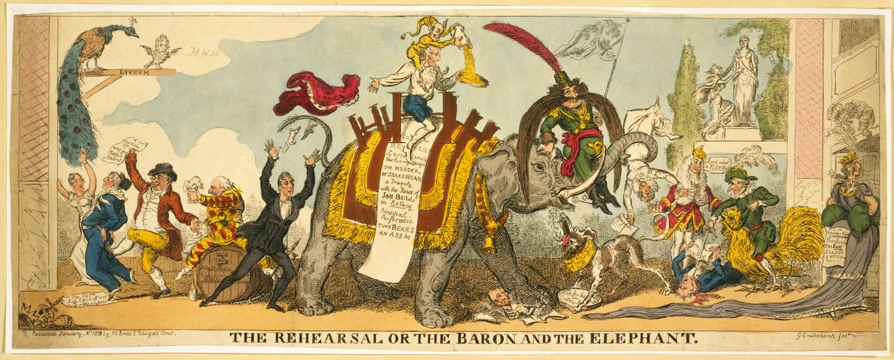 De Repetitie of de Baron en de Olifant, uitgegeven 1812 door George Cruikshank