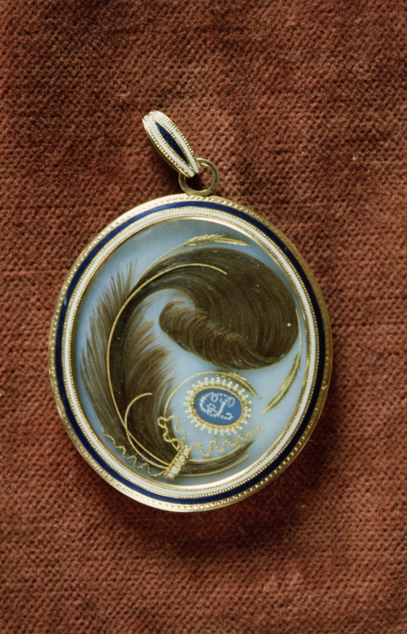 Geëmailleerd medaillon met een haarlok met de initialen C. L. door George Engleheart