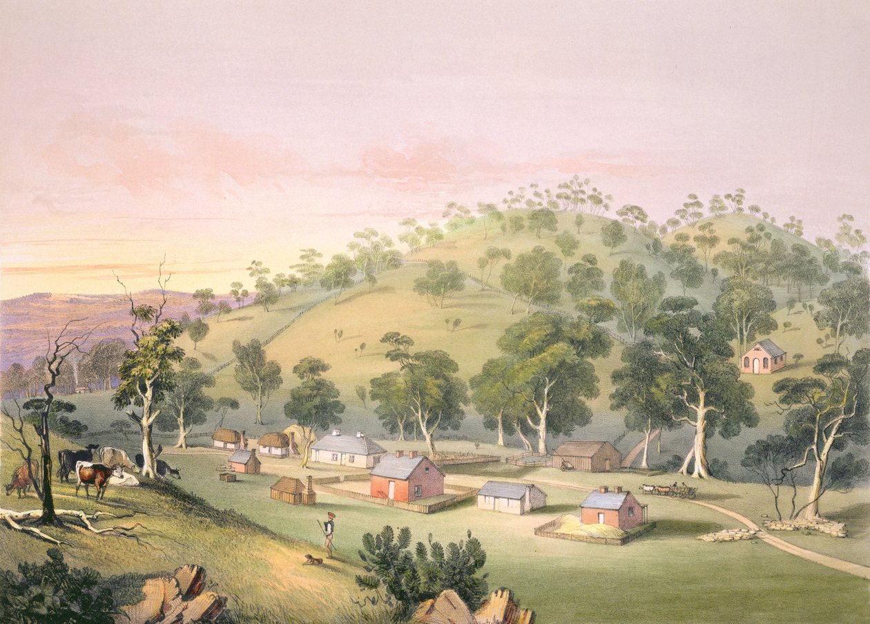 Avond in Angaston, Zuid-Australië, 1846 door George French Angas