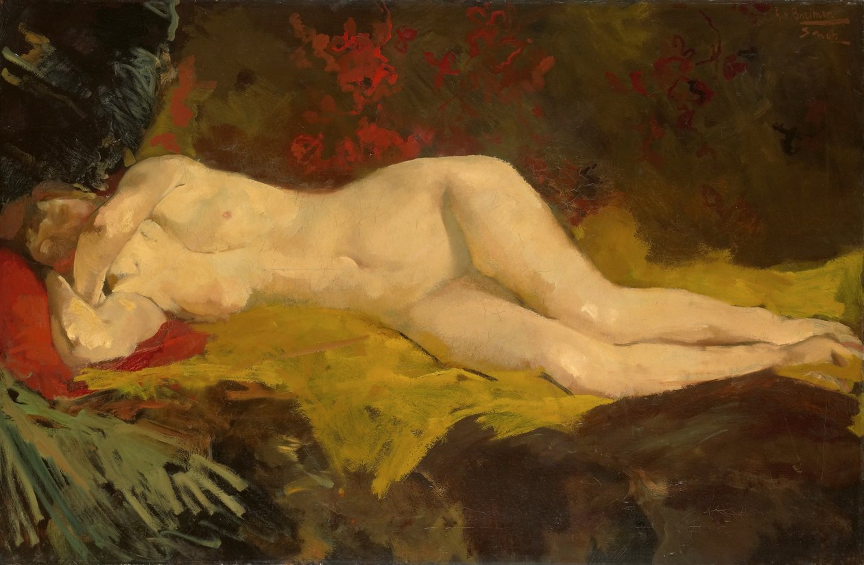Anne, naakt liggend op een gele doek door George Hendrik Breitner