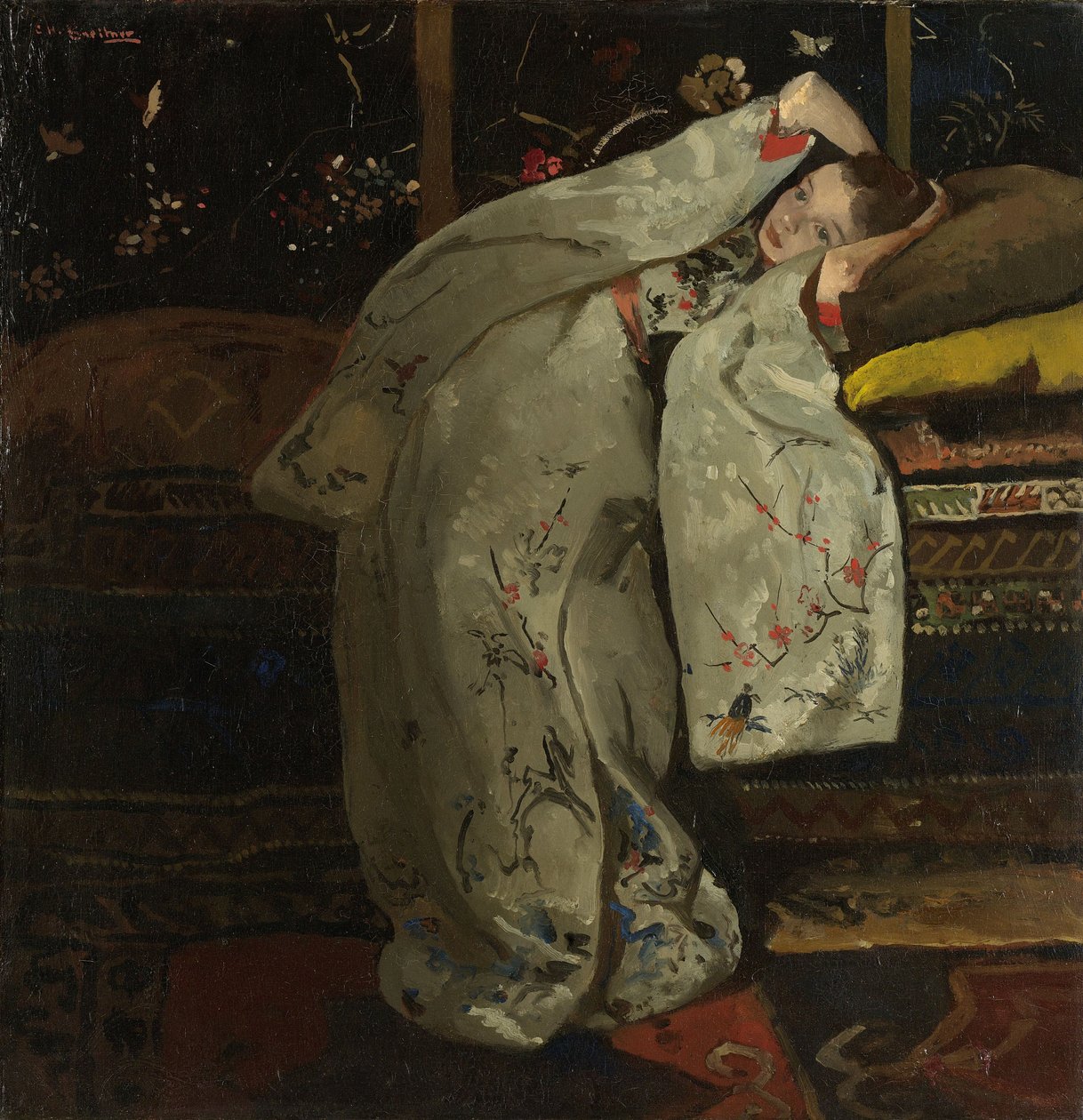 Meisje in een witte kimono door George Hendrik Breitner