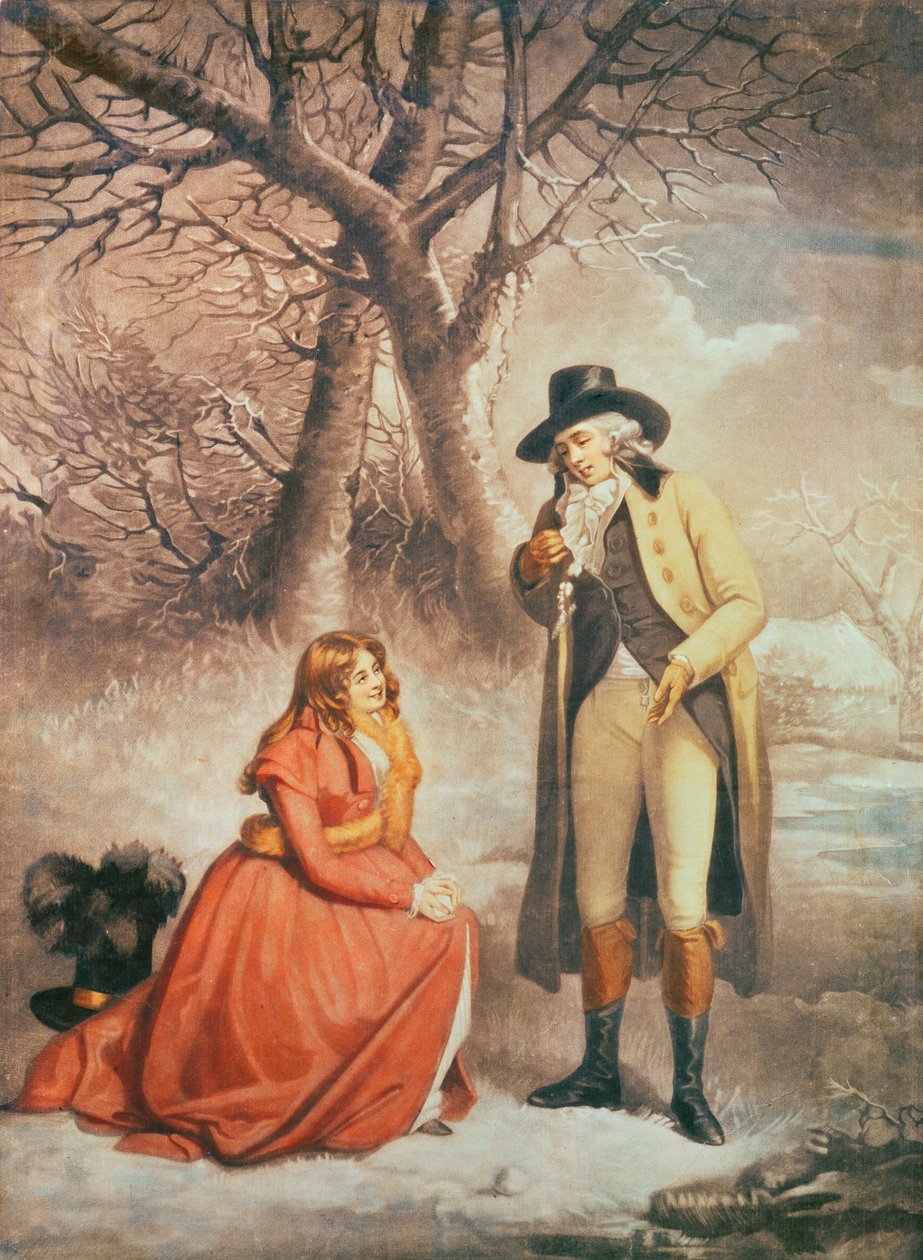 Heer en vrouw in een winters tafereel door George Morland