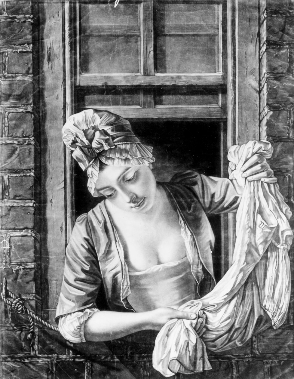Vrouw die de was uitwringt door George Morland