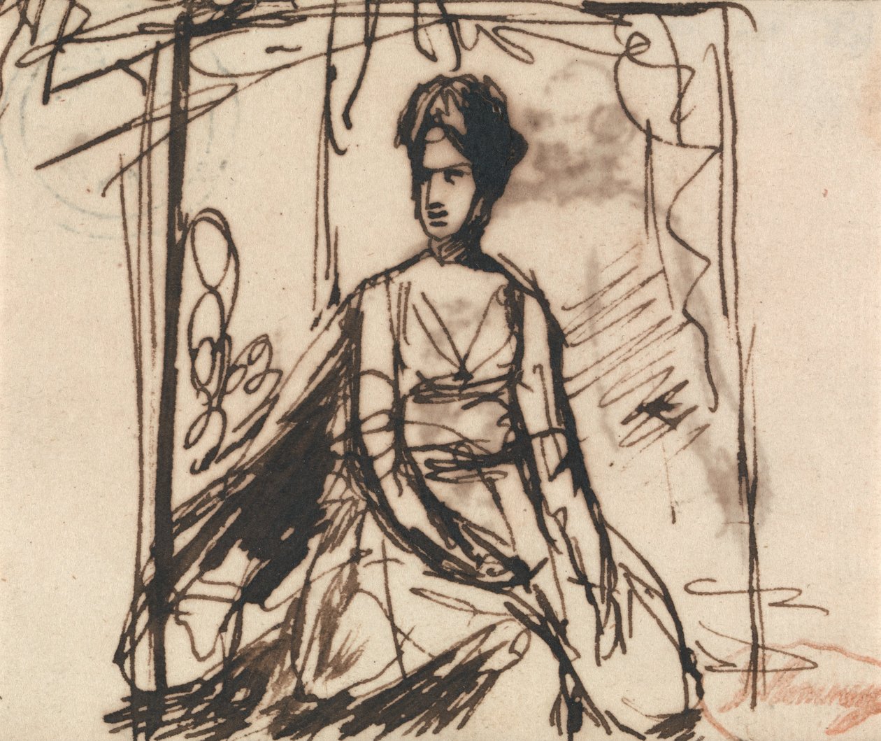 Zittende vrouw, mogelijk mevrouw Harris door George Romney