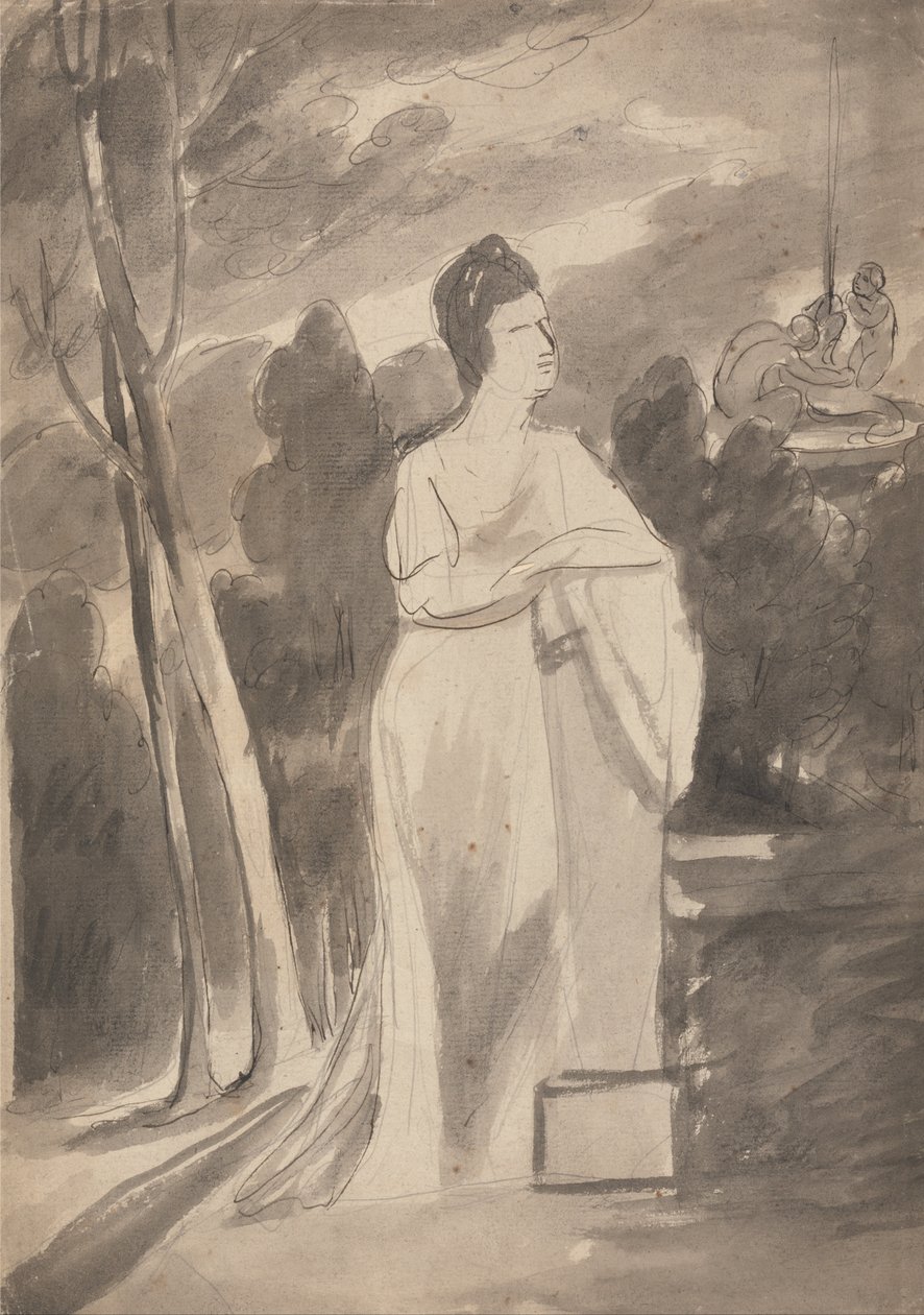 Vrouw bij een zuil door George Romney